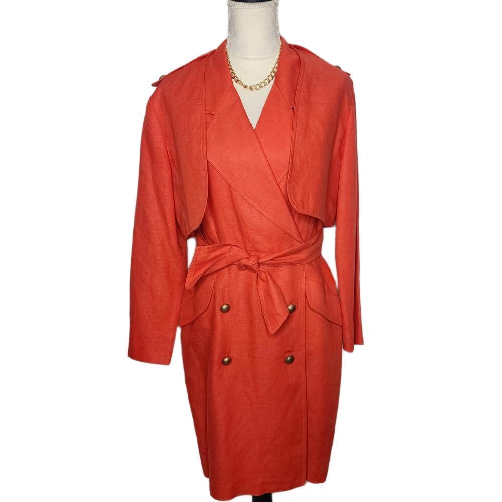 Vintage, 2-Piece Linen Blend Belted Dress with Matching Blazer. Size: Medium